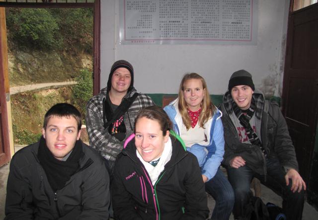 Campbellsville University mission group members who returned recently from East Asia are from left: Front row -- Sarah Scott, Louisville, Ky.; and Andrew Neal, Harrodsburg, Ky. Back row -- Trevor McWhorter, Campbellsville, Ky.; Rebekah Carl, Houston, Texas; and Devan Bishop, Columbia, Ky.